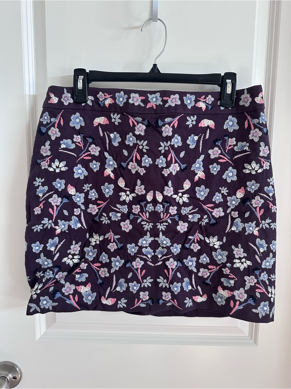LOFT Purple Floral Embroidered Mini Skirt